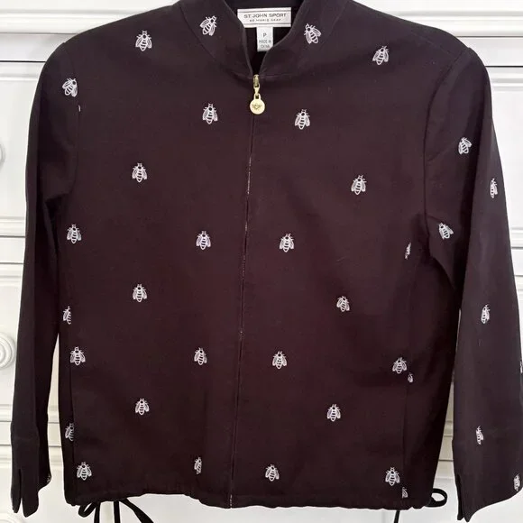 St. John Sport by Marie Gray Black Bee Embroidered Jacket - FREE SHIPPING! - Picture 1 of 7